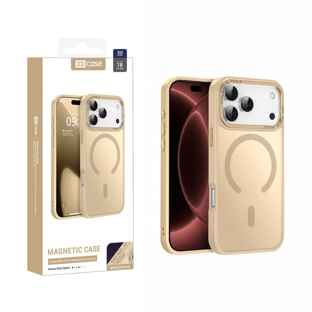 Compatible with iPhone 18 Pro Max XDcase Metal Lens Frame Skin Feel Magnetic Phone Case - Gold