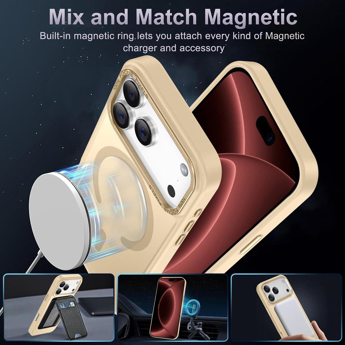 Compatible with iPhone 18 Pro Max XDcase Metal Lens Frame Skin Feel Magnetic Phone Case - Gold