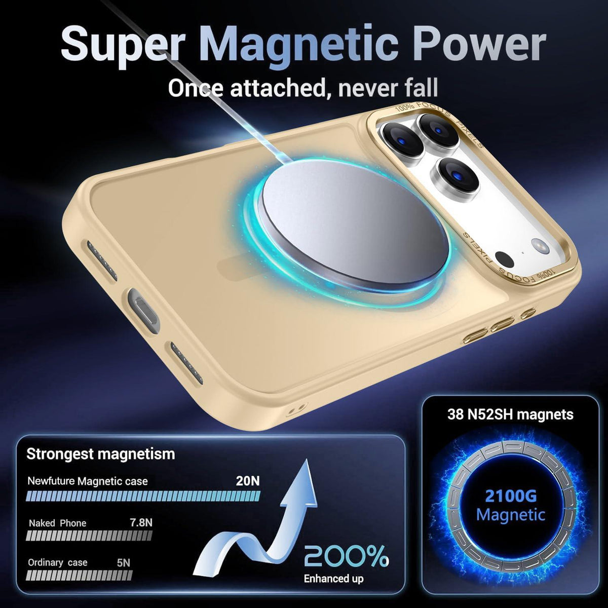 Compatible with iPhone 18 Pro Max XDcase Metal Lens Frame Skin Feel Magnetic Phone Case - Gold