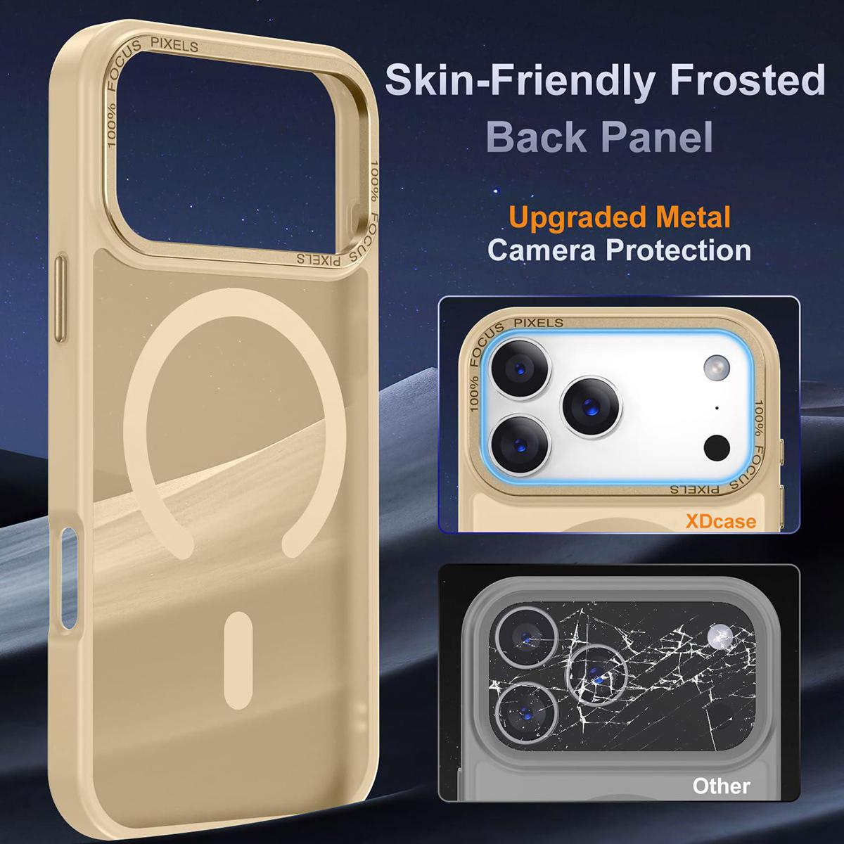Compatible with iPhone 18 Pro Max XDcase Metal Lens Frame Skin Feel Magnetic Phone Case - Gold