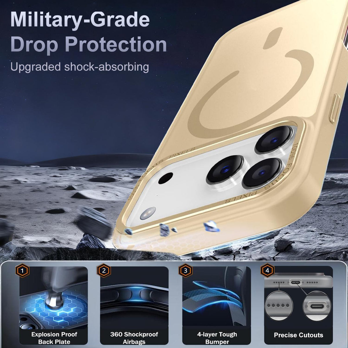 Compatible with iPhone 18 Pro Max XDcase Metal Lens Frame Skin Feel Magnetic Phone Case - Gold