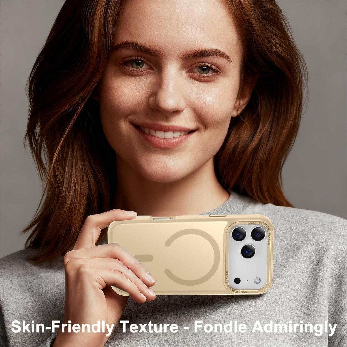 Compatible with iPhone 18 Pro Max XDcase Metal Lens Frame Skin Feel Magnetic Phone Case - Gold