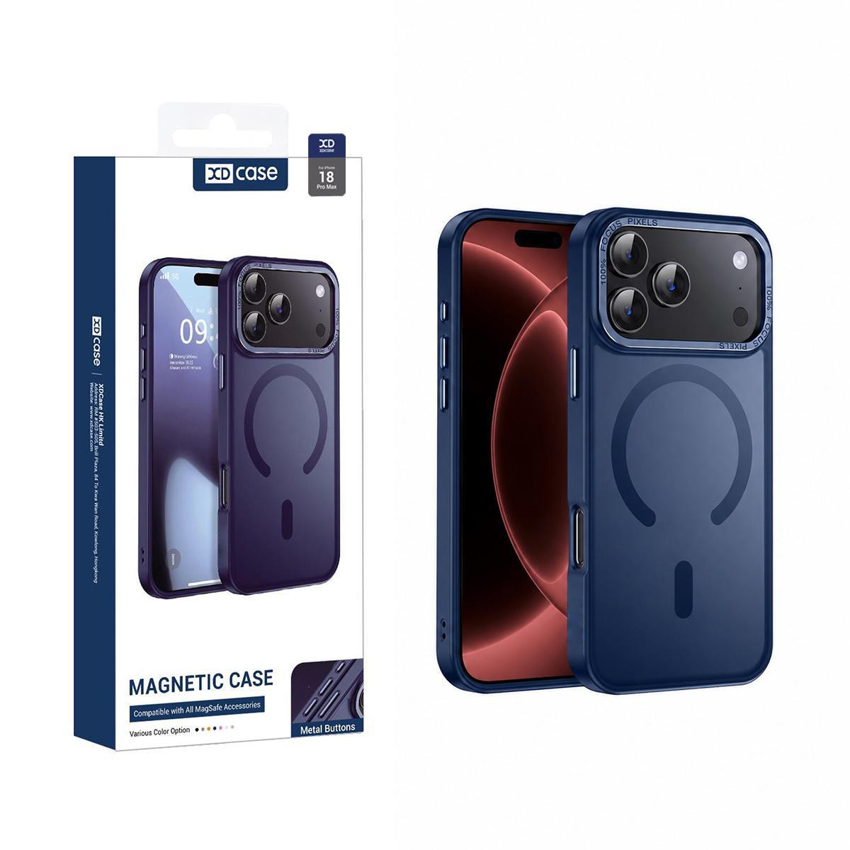Compatible with iPhone 18 Pro Max XDcase Metal Lens Frame Skin Feel Magnetic Phone Case - Dark Blue