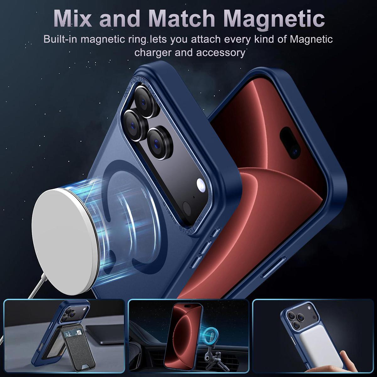 Compatible with iPhone 18 Pro Max XDcase Metal Lens Frame Skin Feel Magnetic Phone Case - Dark Blue
