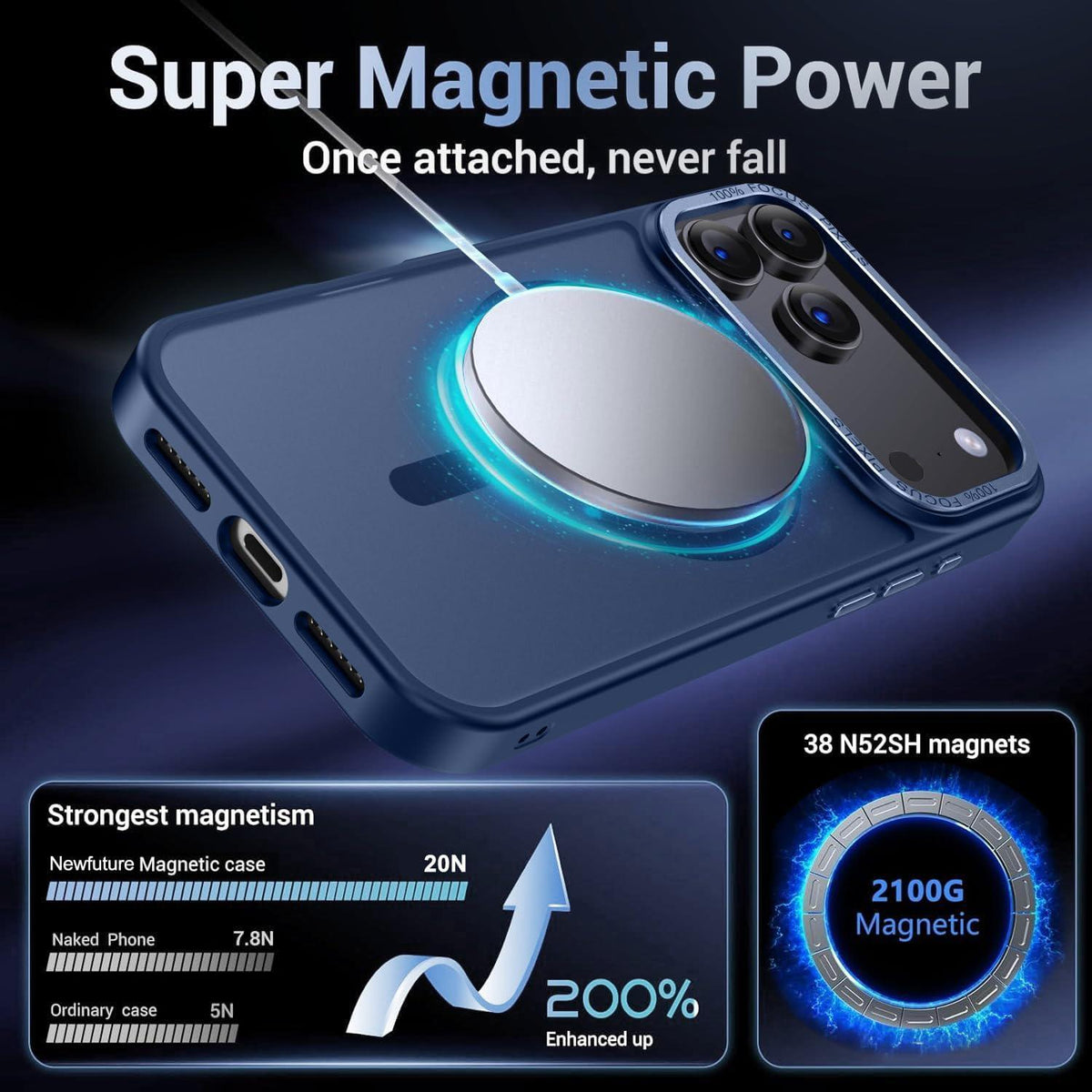 Compatible with iPhone 18 Pro Max XDcase Metal Lens Frame Skin Feel Magnetic Phone Case - Dark Blue