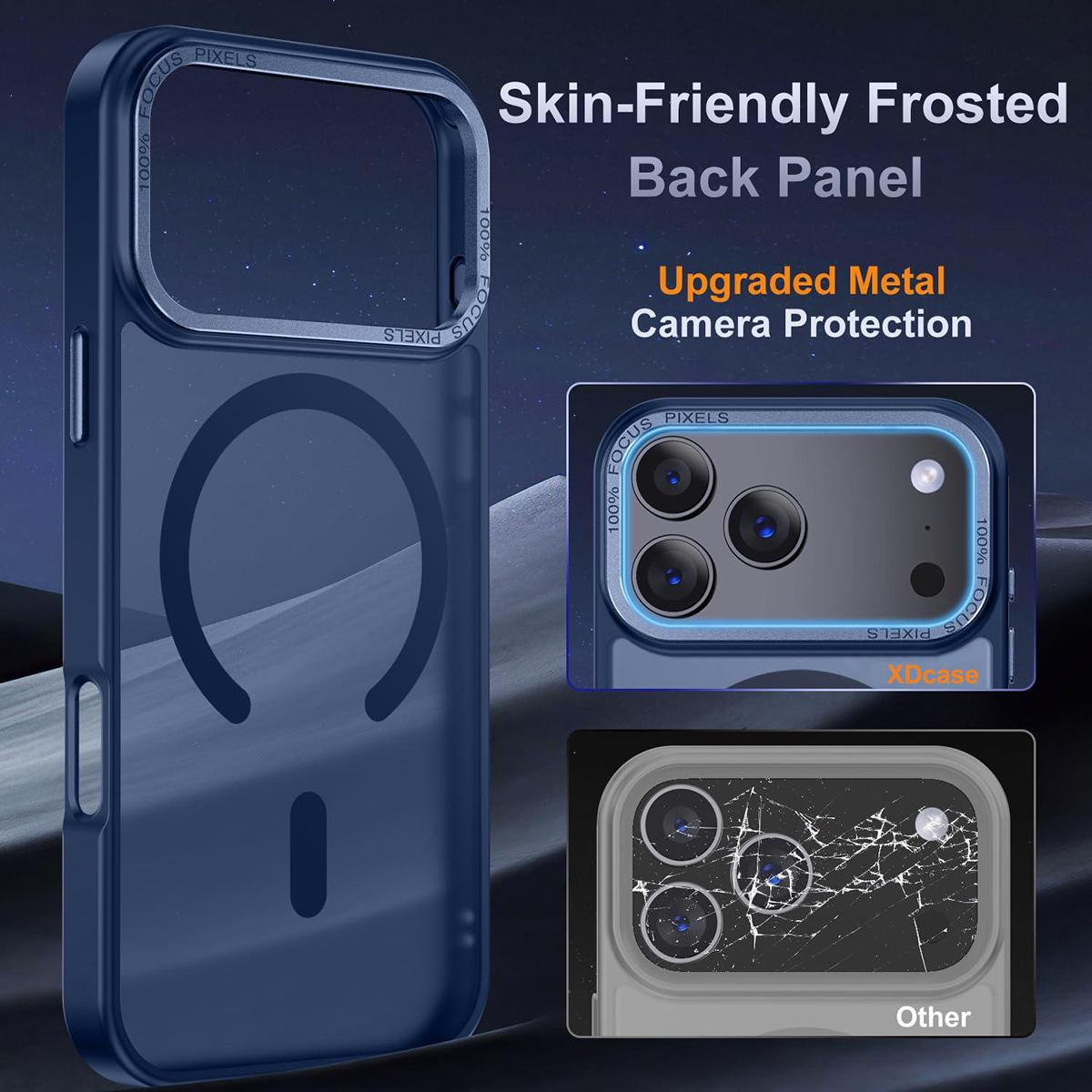 Compatible with iPhone 18 Pro Max XDcase Metal Lens Frame Skin Feel Magnetic Phone Case - Dark Blue