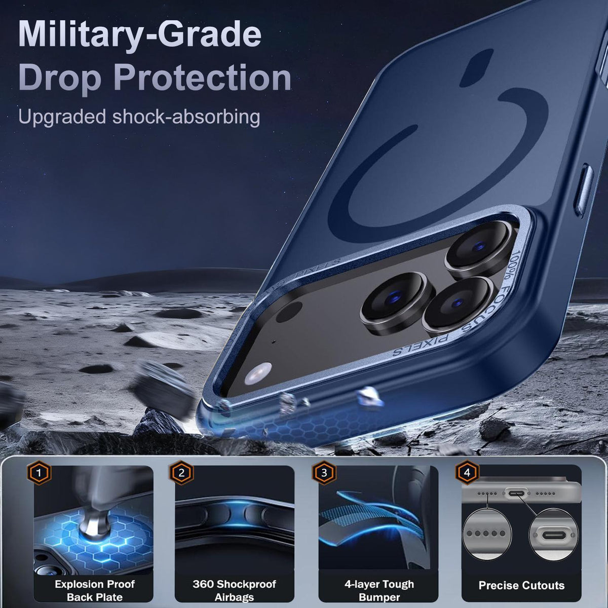 Compatible with iPhone 18 Pro Max XDcase Metal Lens Frame Skin Feel Magnetic Phone Case - Dark Blue