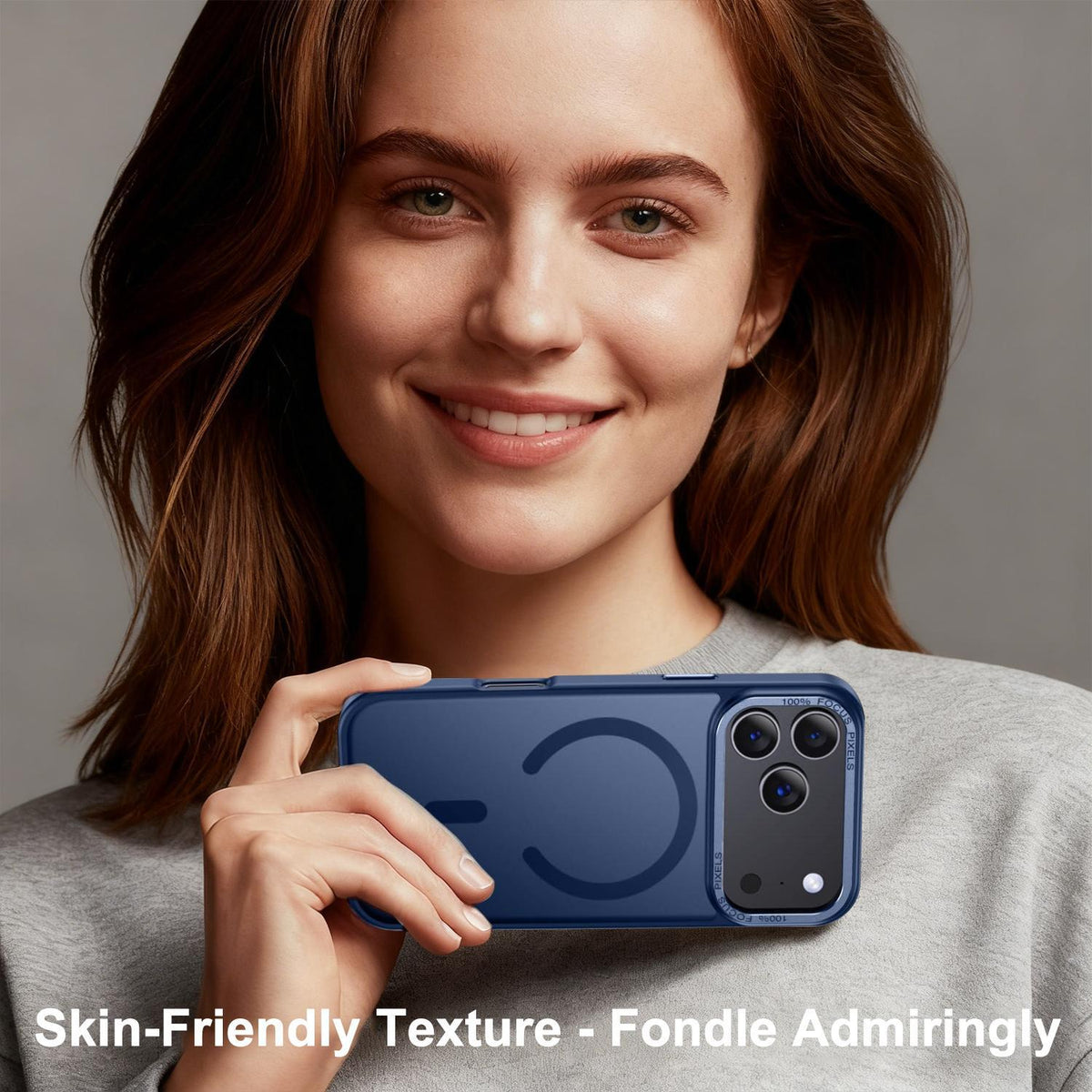 Compatible with iPhone 18 Pro Max XDcase Metal Lens Frame Skin Feel Magnetic Phone Case - Dark Blue