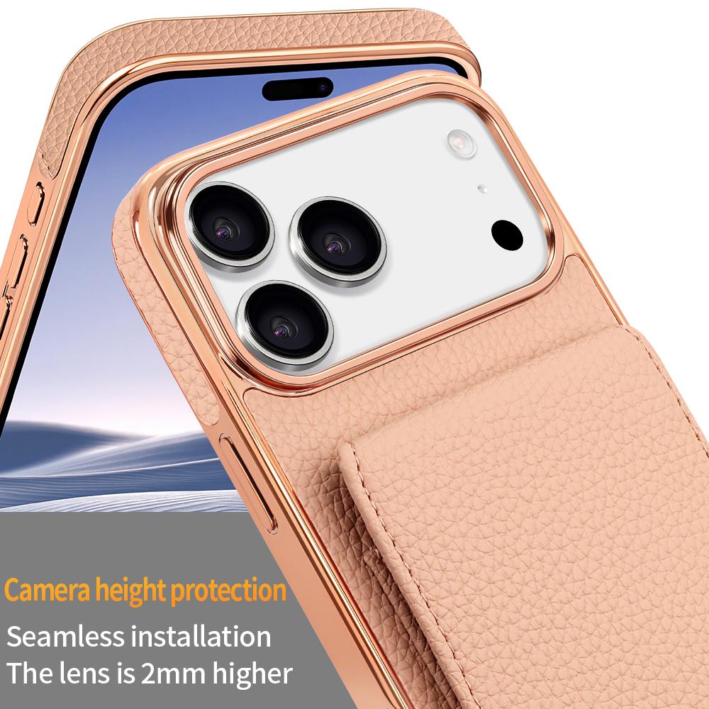Compatible with iPhone 18 Pro Max VIETAO Litchi Texture Wallet PU Phone Case with Lanyard - Pink