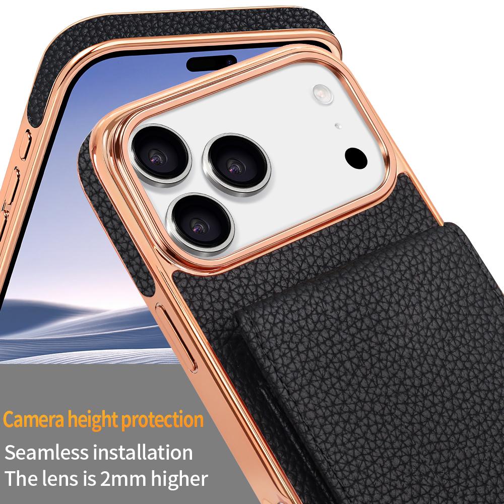 Compatible with iPhone 18 Pro Max VIETAO Litchi Texture Wallet PU Phone Case with Lanyard - Black