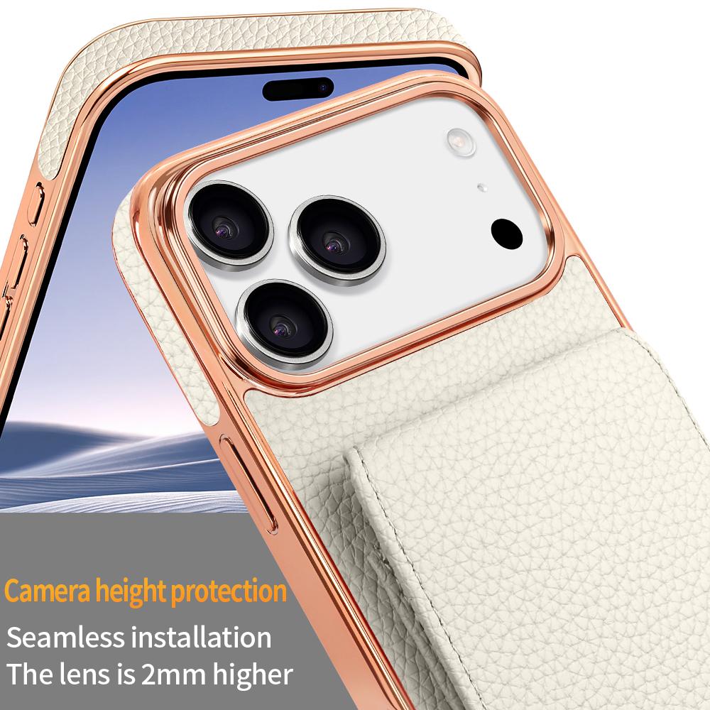 Compatible with iPhone 18 Pro Max VIETAO Litchi Texture Wallet PU Phone Case with Lanyard - White