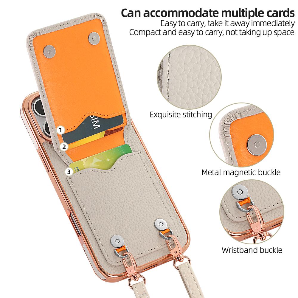 Compatible with iPhone 18 Pro Max VIETAO Litchi Texture Wallet PU Phone Case with Lanyard - White