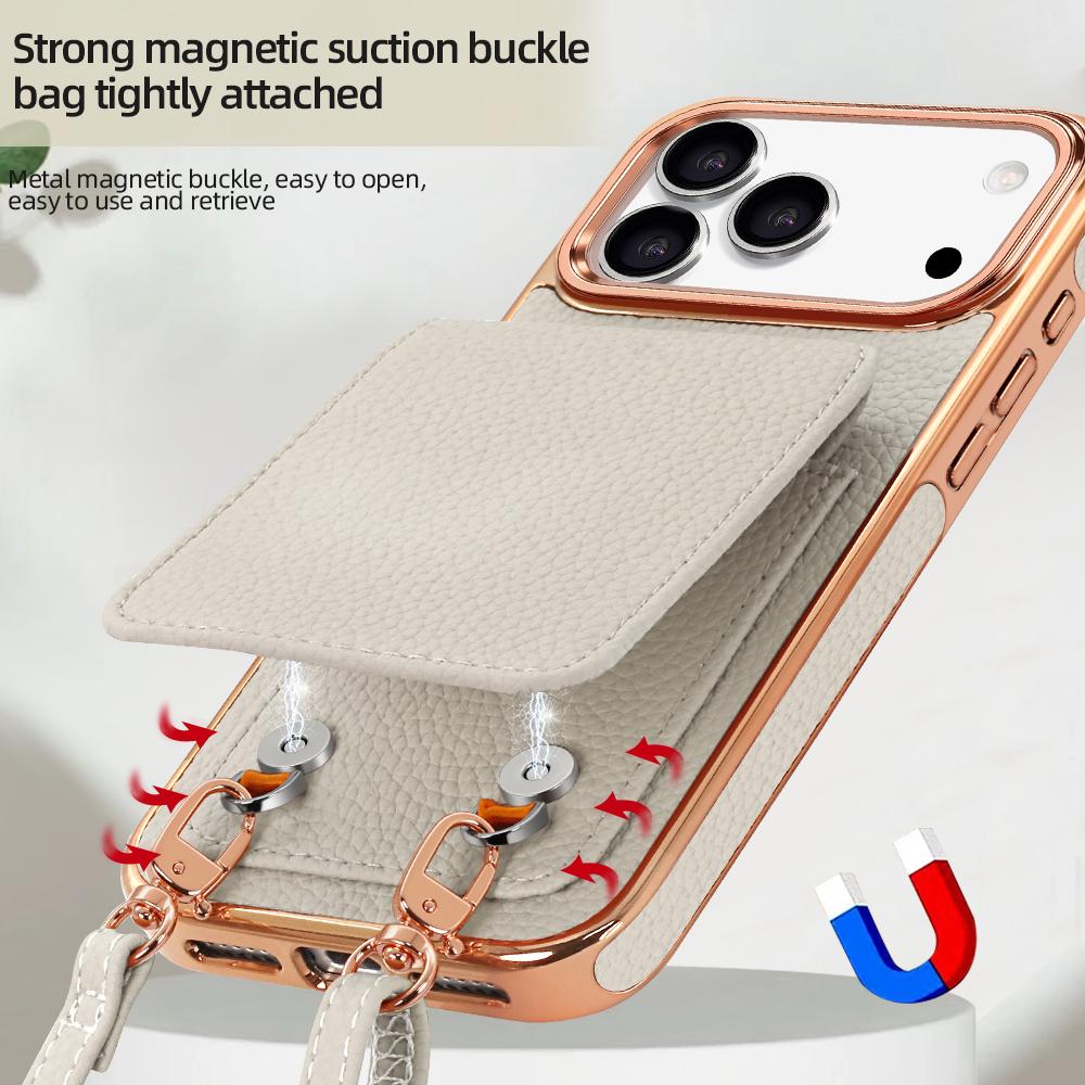 Compatible with iPhone 18 Pro Max VIETAO Litchi Texture Wallet PU Phone Case with Lanyard - White