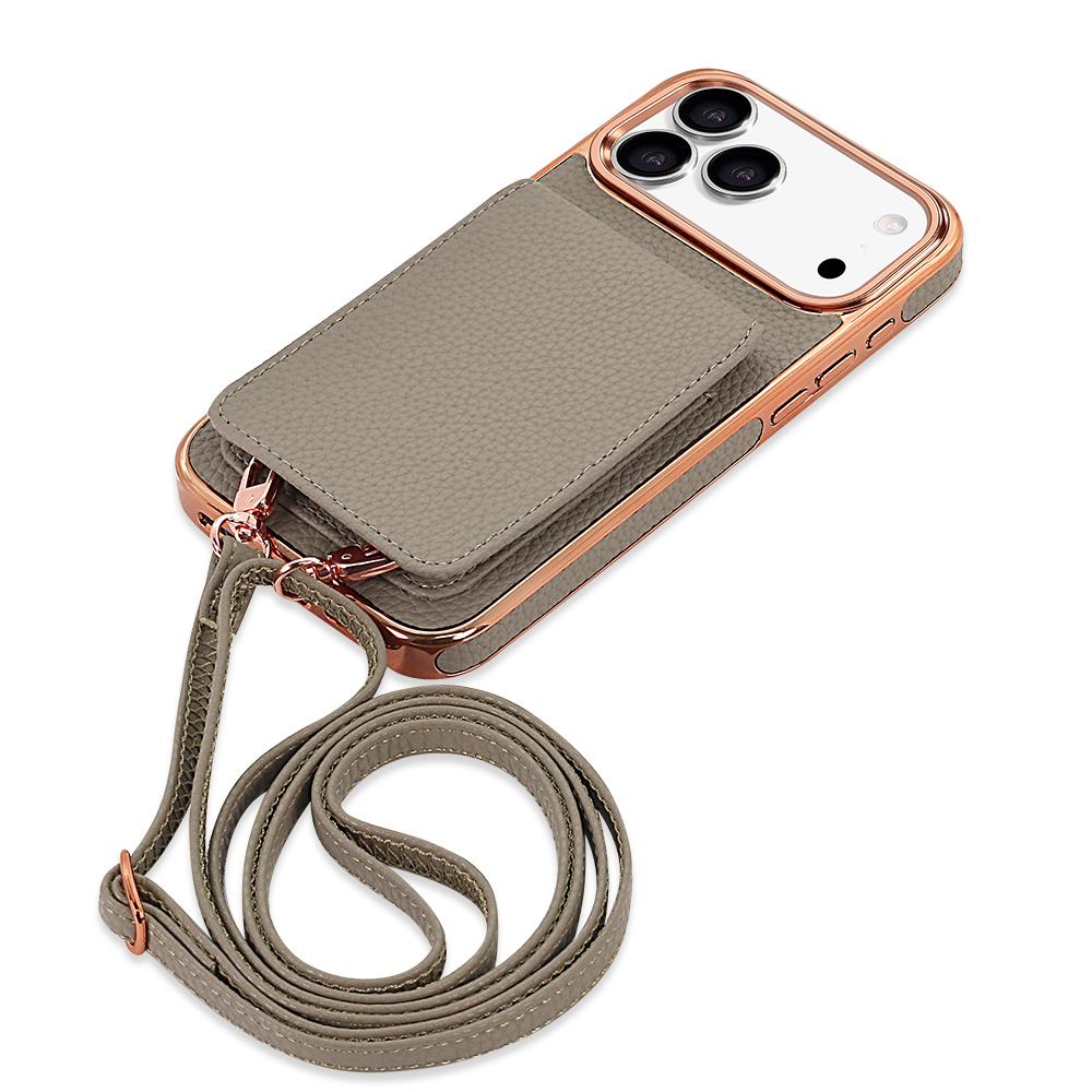 Compatible with iPhone 18 Pro Max VIETAO Litchi Texture Wallet PU Phone Case with Lanyard - Grey