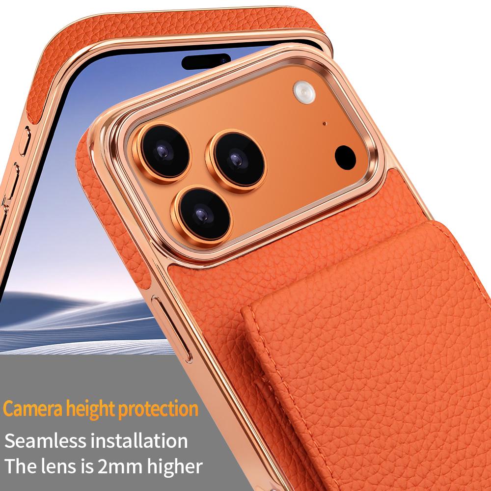Compatible with iPhone 18 Pro Max VIETAO Litchi Texture Wallet PU Phone Case with Lanyard - Orange