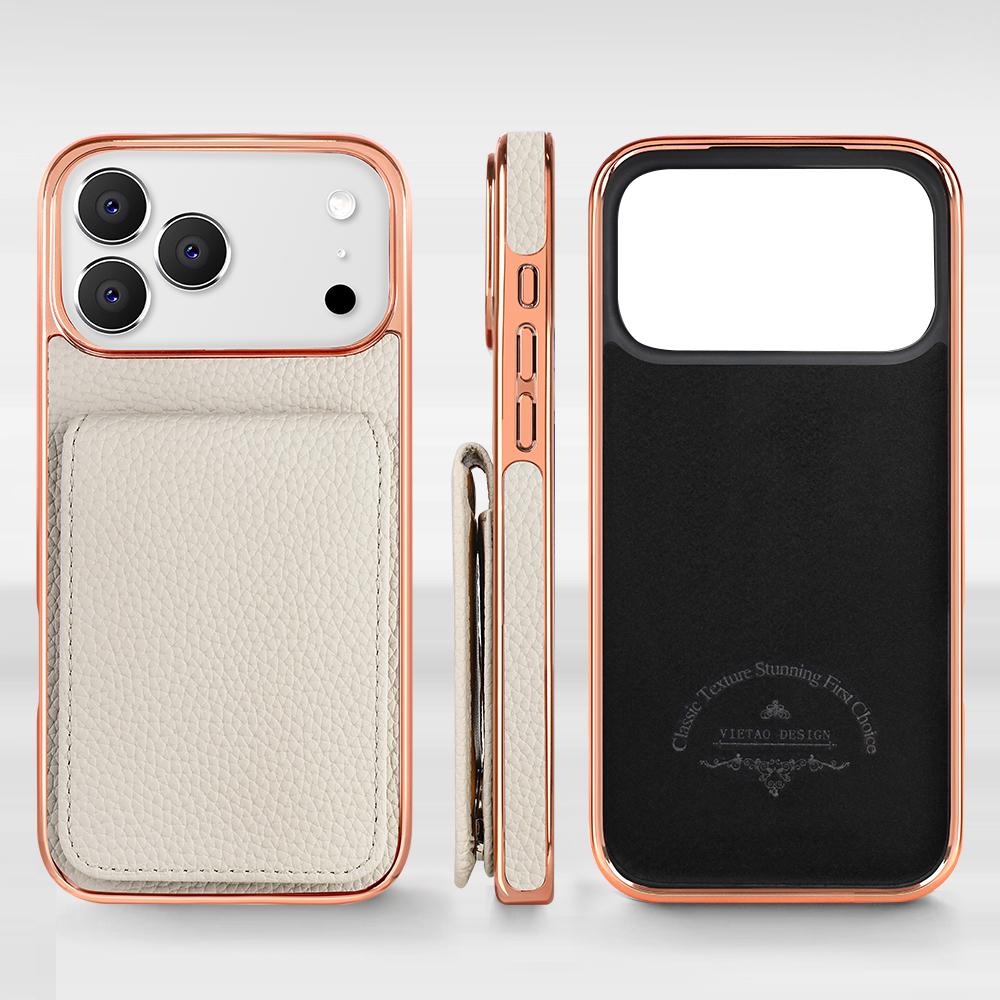 Compatible with iPhone 18 Pro VIETAO Litchi Texture Wallet PU Phone Case with Lanyard - White