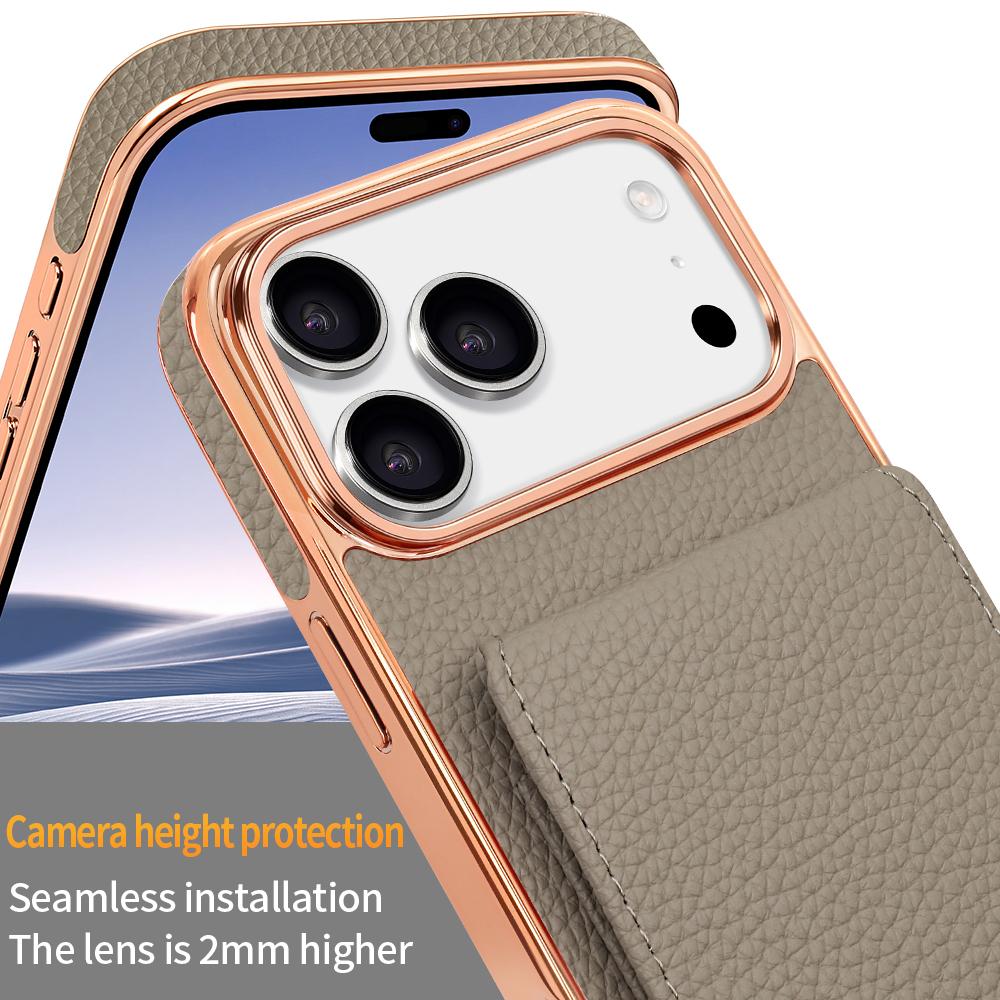 Compatible with iPhone 18 Pro VIETAO Litchi Texture Wallet PU Phone Case with Lanyard - Grey
