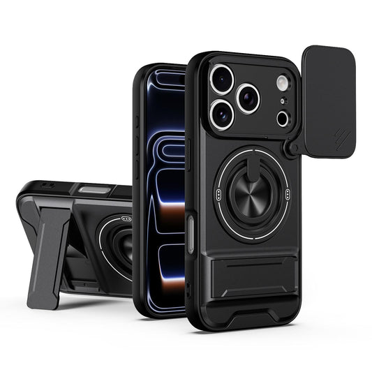 Compatible with iPhone 18 Pro Max Lens Sliding Window Multifunctional Magnetic Shockproof Phone Case - Black