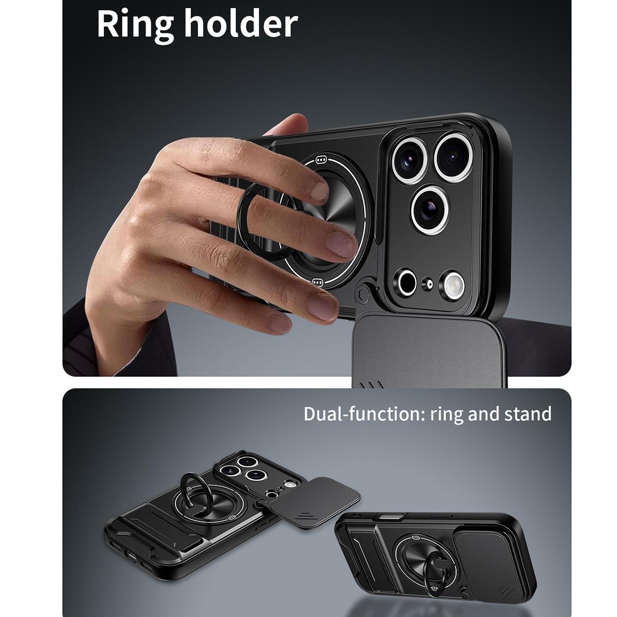 Compatible with iPhone 18 Pro Max Lens Sliding Window Multifunctional Magnetic Shockproof Phone Case - Black