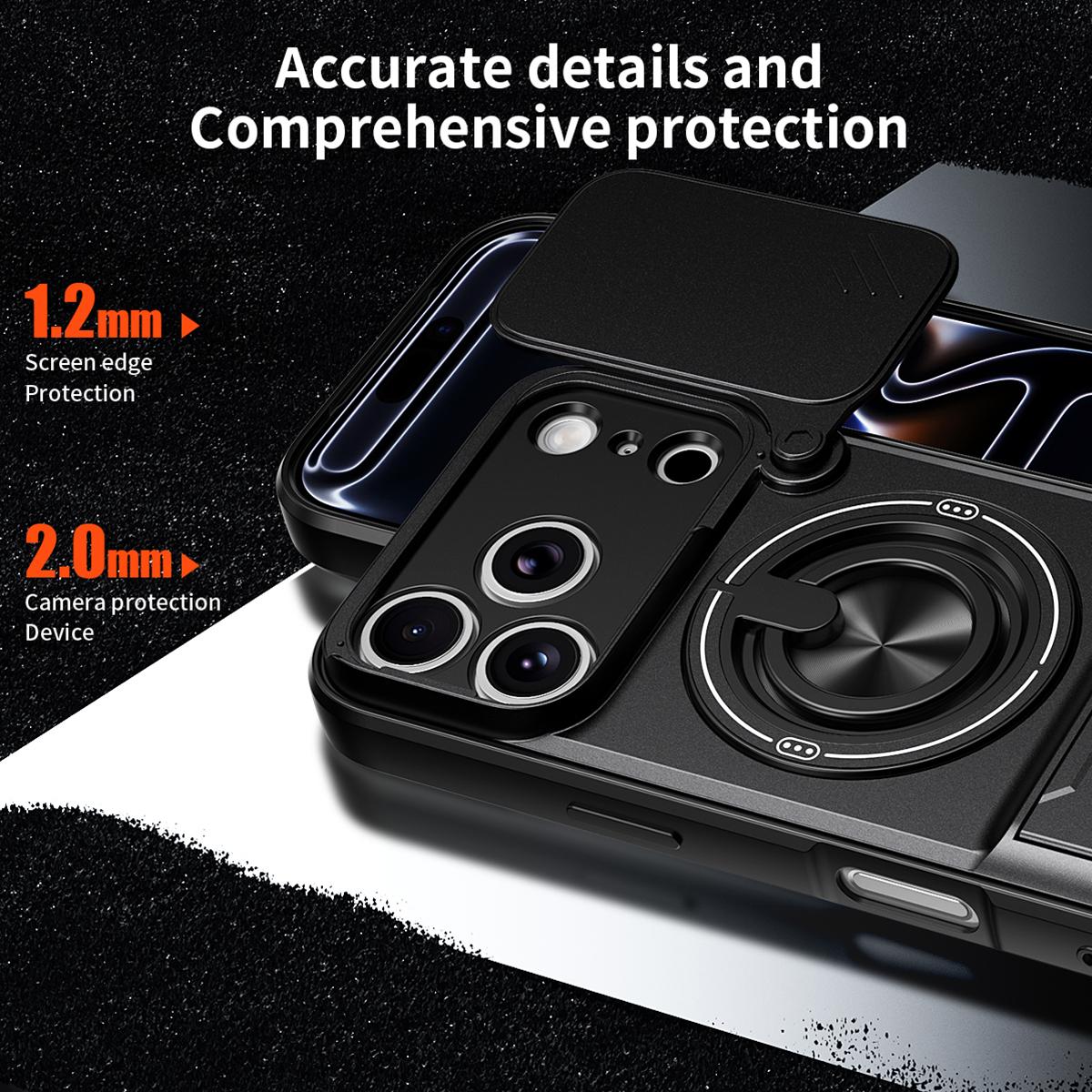 Compatible with iPhone 18 Pro Max Lens Sliding Window Multifunctional Magnetic Shockproof Phone Case - Black
