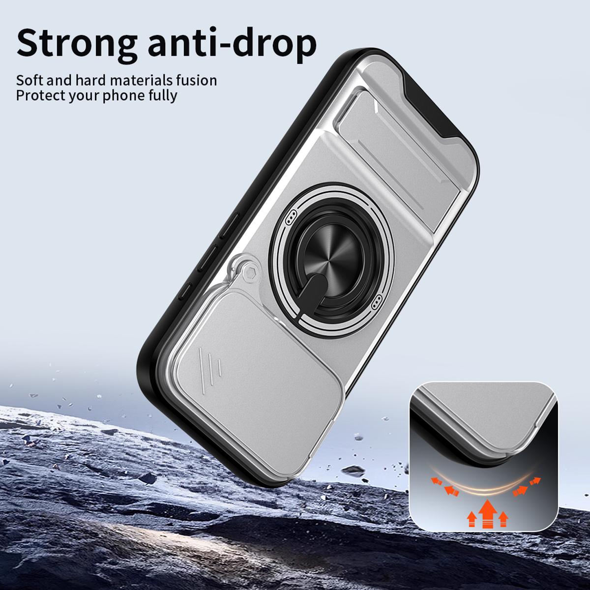 Compatible with iPhone 18 Pro Max Lens Sliding Window Multifunctional Magnetic Shockproof Phone Case - Titanium Gray