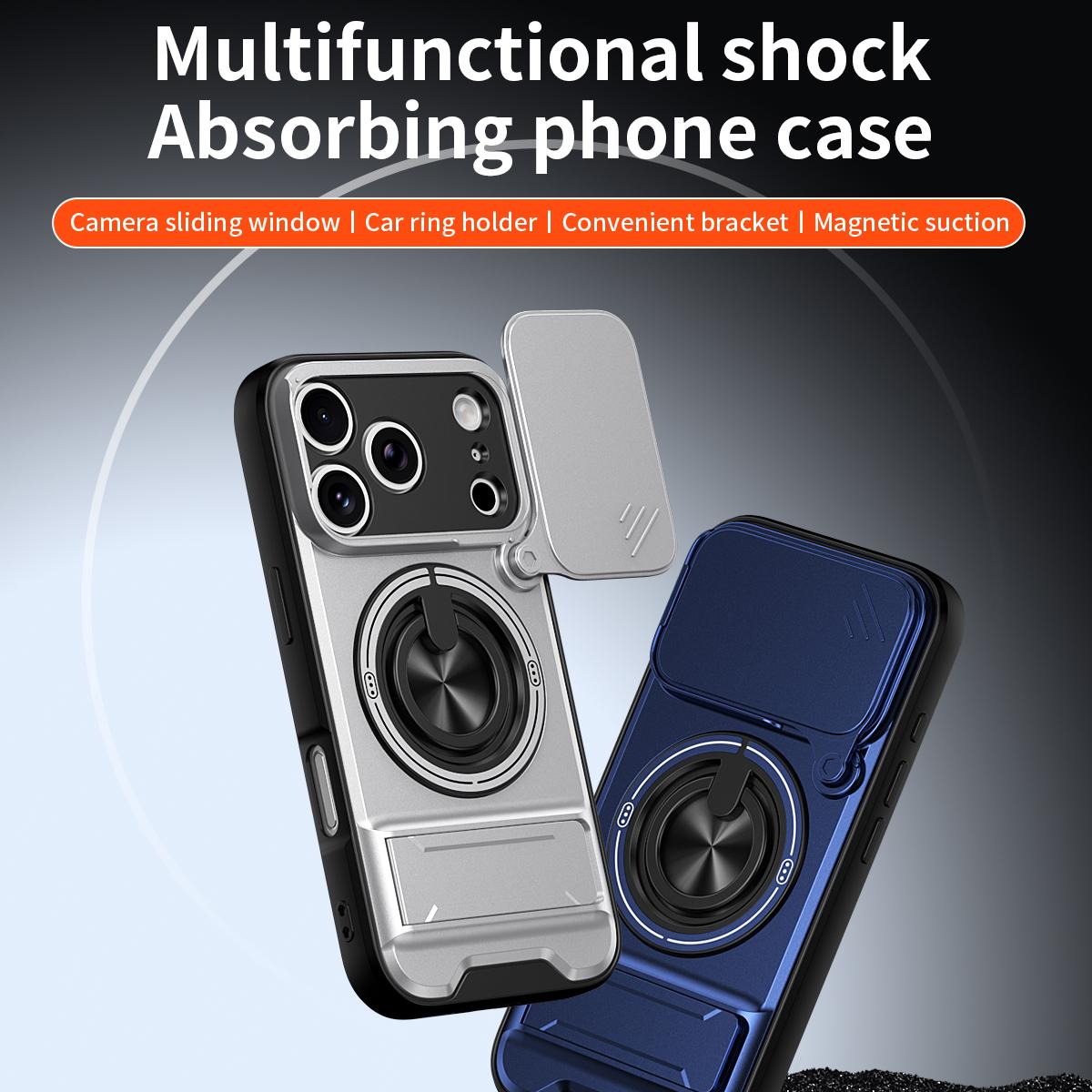 Compatible with iPhone 18 Pro Max Lens Sliding Window Multifunctional Magnetic Shockproof Phone Case - Titanium Gray