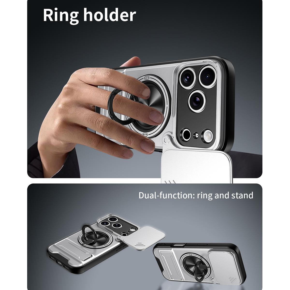 Compatible with iPhone 18 Pro Max Lens Sliding Window Multifunctional Magnetic Shockproof Phone Case - Titanium Gray