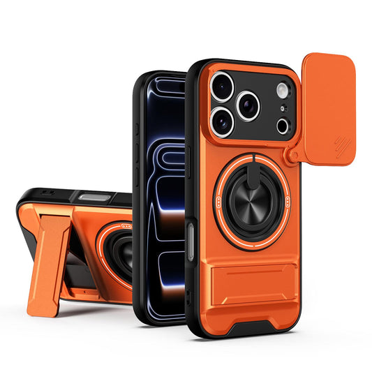 Compatible with iPhone 18 Pro Max Lens Sliding Window Multifunctional Magnetic Shockproof Phone Case - Orange