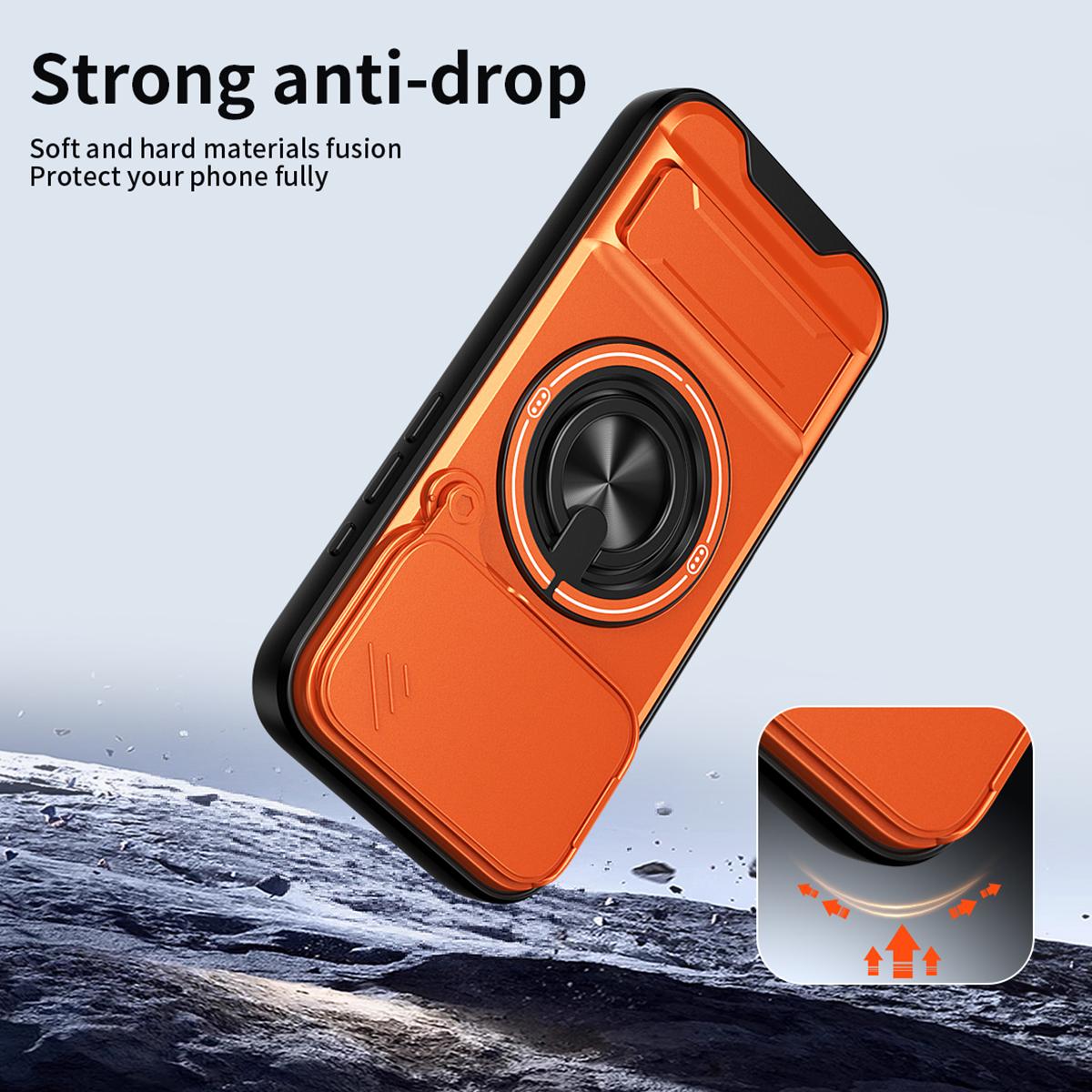 Compatible with iPhone 18 Pro Max Lens Sliding Window Multifunctional Magnetic Shockproof Phone Case - Orange
