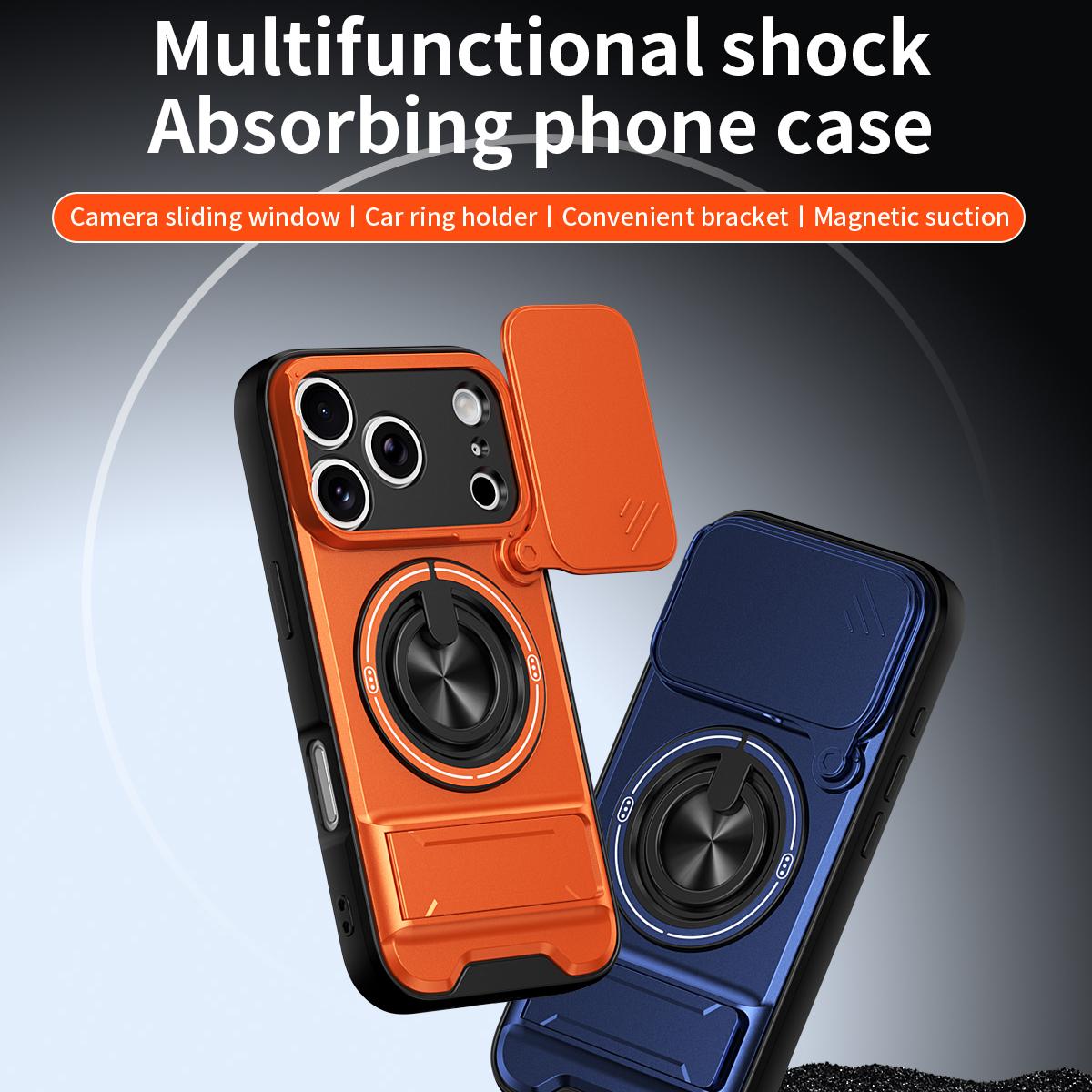 Compatible with iPhone 18 Pro Max Lens Sliding Window Multifunctional Magnetic Shockproof Phone Case - Orange