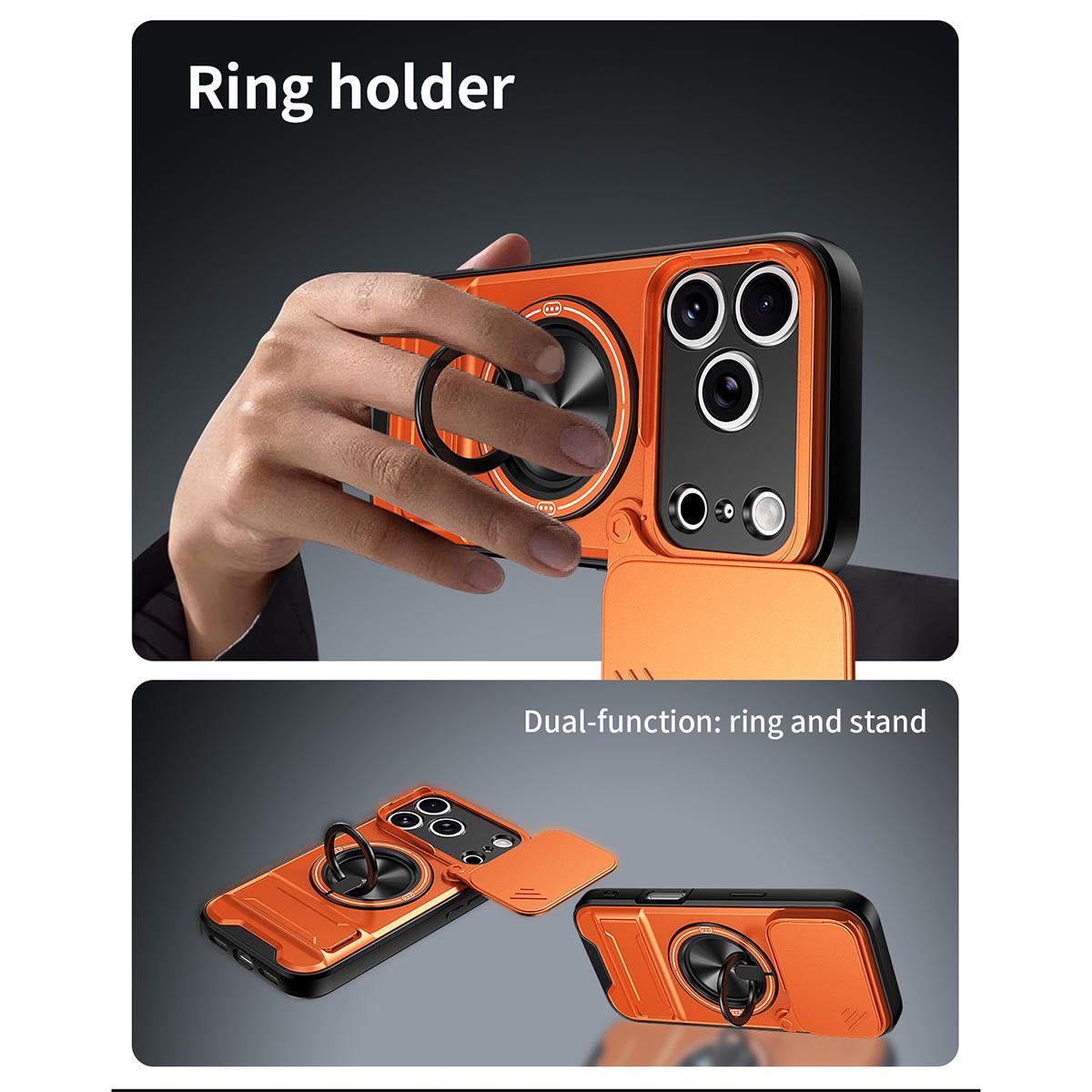 Compatible with iPhone 18 Pro Max Lens Sliding Window Multifunctional Magnetic Shockproof Phone Case - Orange