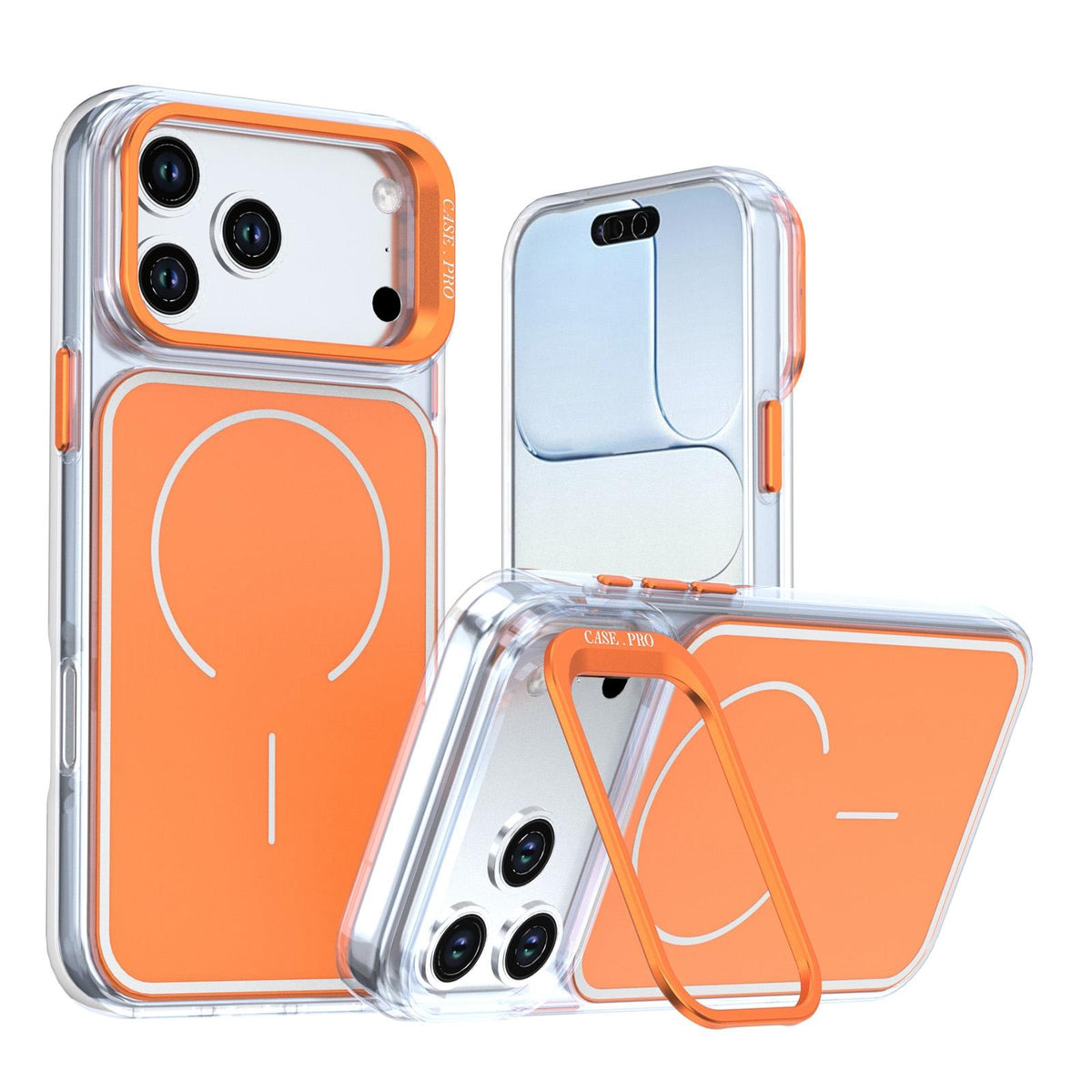 Compatible with iPhone 18 Pro Bright Color Blocking Camera Bracket Magnetic Phone Case - Orange