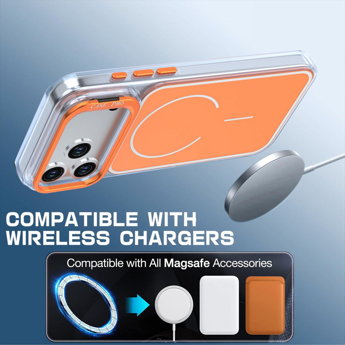 Compatible with iPhone 18 Pro Bright Color Blocking Camera Bracket Magnetic Phone Case - Orange