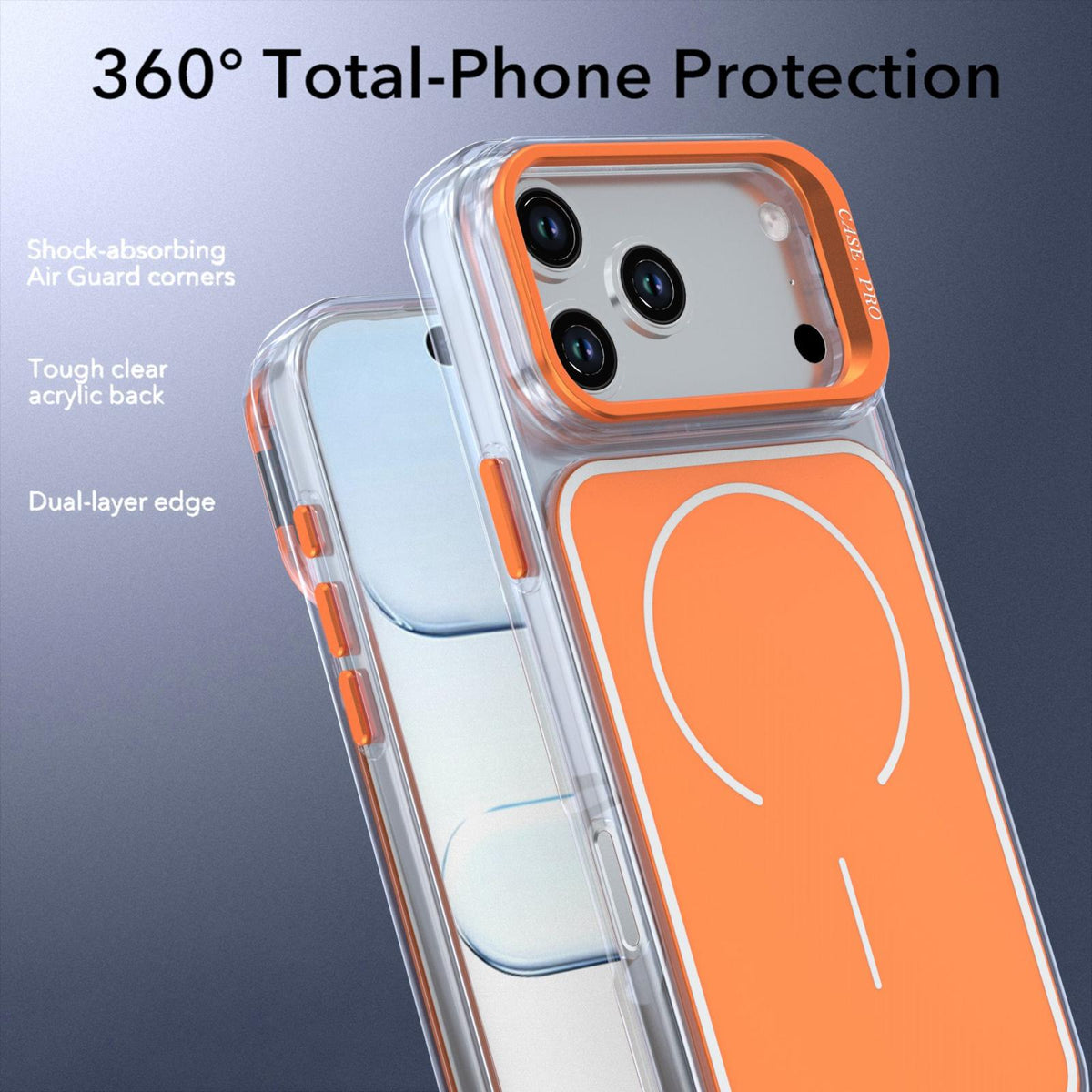 Compatible with iPhone 18 Pro Bright Color Blocking Camera Bracket Magnetic Phone Case - Orange