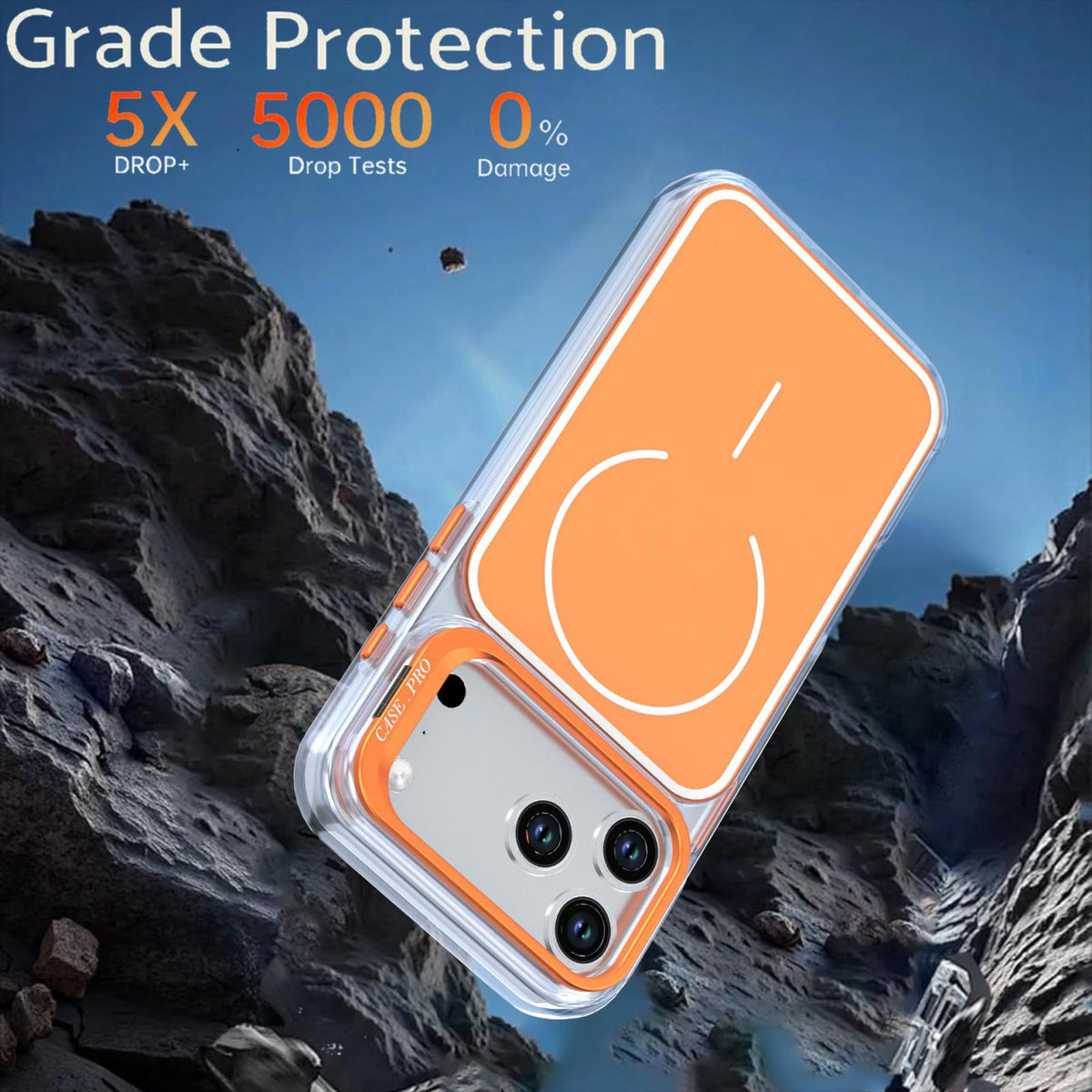 Compatible with iPhone 18 Pro Bright Color Blocking Camera Bracket Magnetic Phone Case - Orange