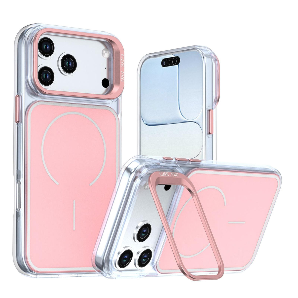 Compatible with iPhone 18 Pro Bright Color Blocking Camera Bracket Magnetic Phone Case - Pink