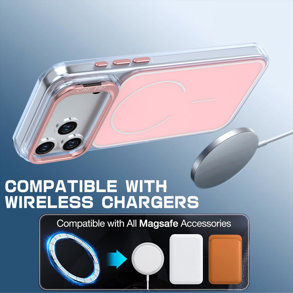 Compatible with iPhone 18 Pro Bright Color Blocking Camera Bracket Magnetic Phone Case - Pink