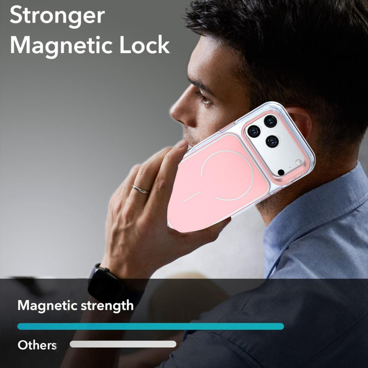 Compatible with iPhone 18 Pro Bright Color Blocking Camera Bracket Magnetic Phone Case - Pink