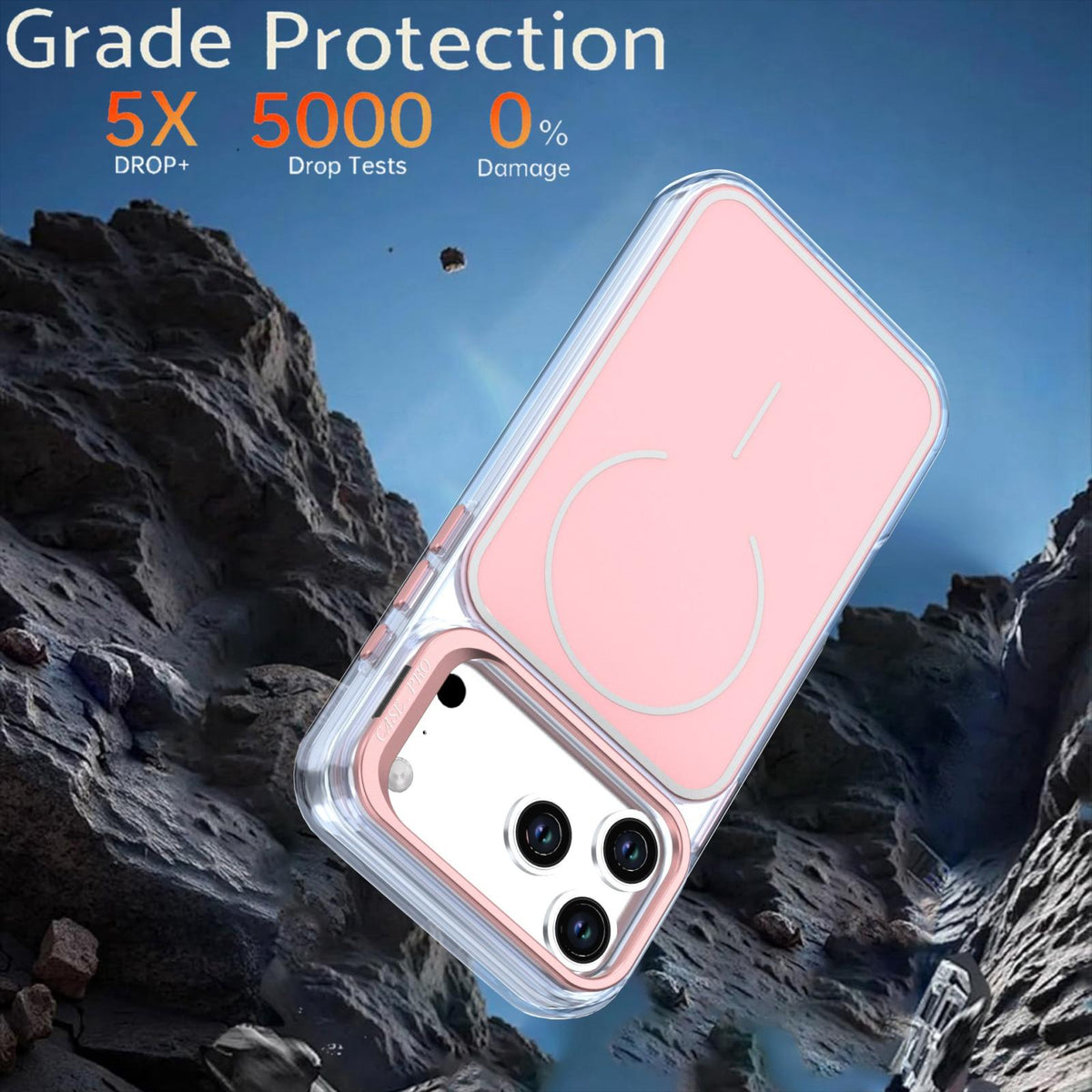 Compatible with iPhone 18 Pro Bright Color Blocking Camera Bracket Magnetic Phone Case - Pink