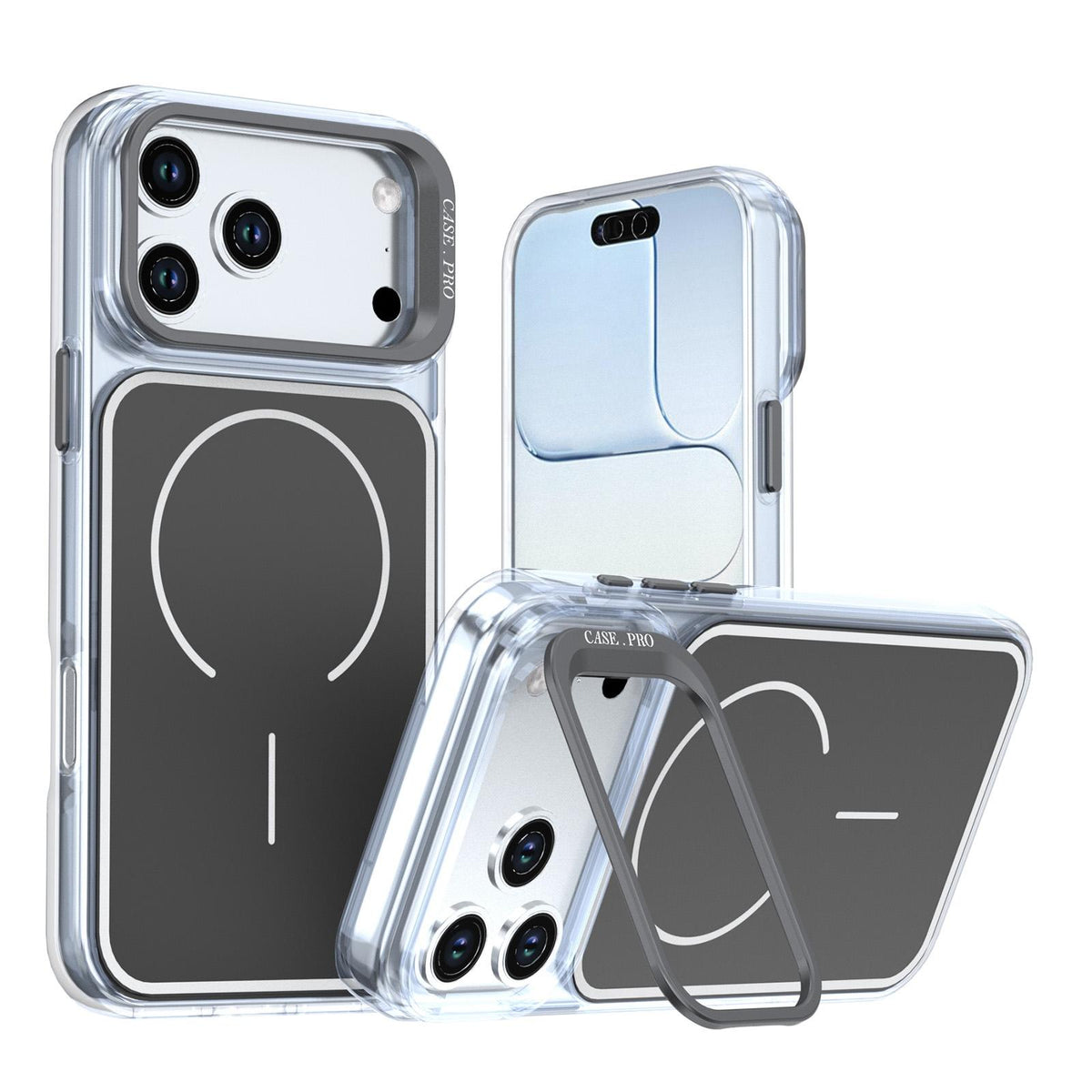 Compatible with iPhone 18 Pro Bright Color Blocking Camera Bracket Magnetic Phone Case - Black