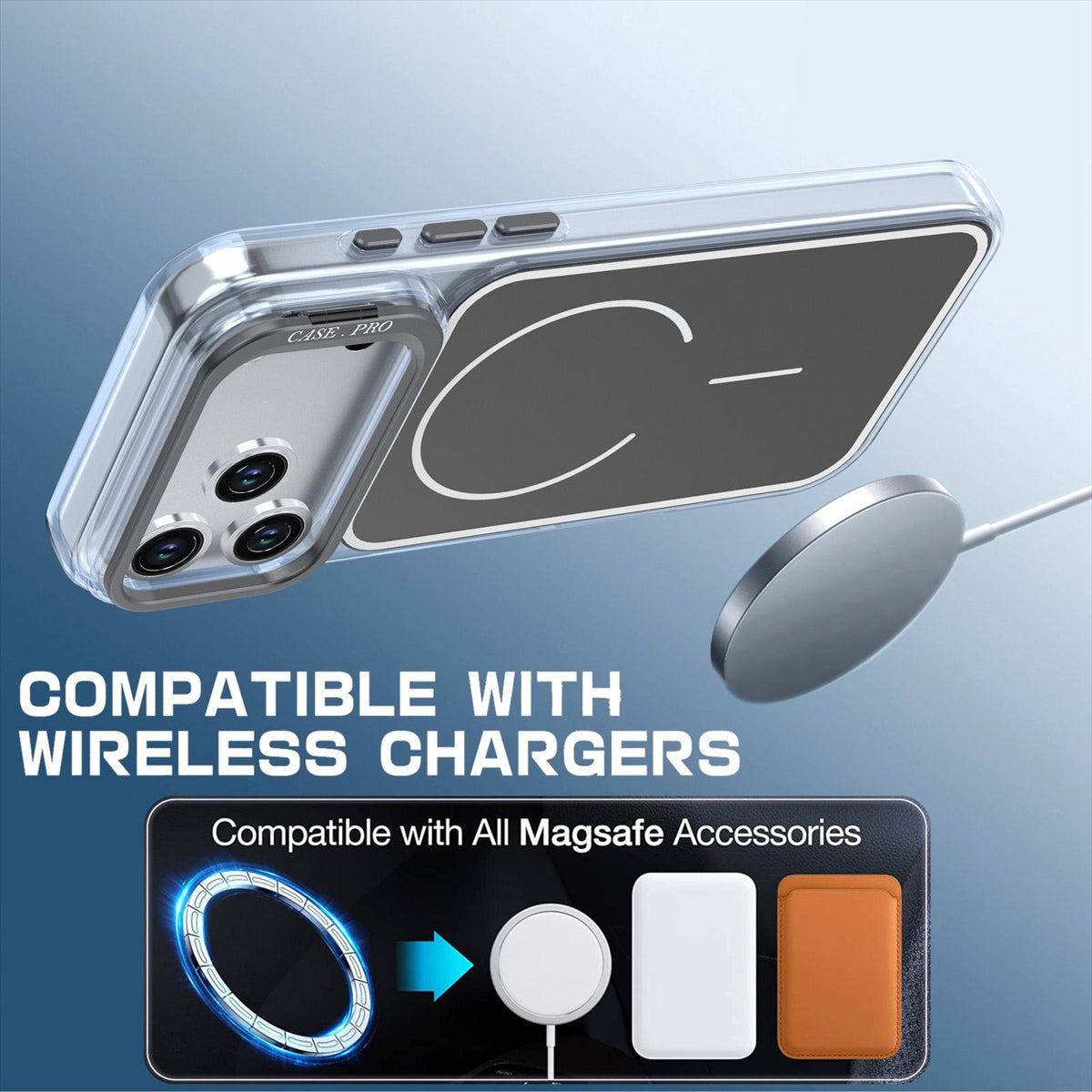 Compatible with iPhone 18 Pro Bright Color Blocking Camera Bracket Magnetic Phone Case - Black