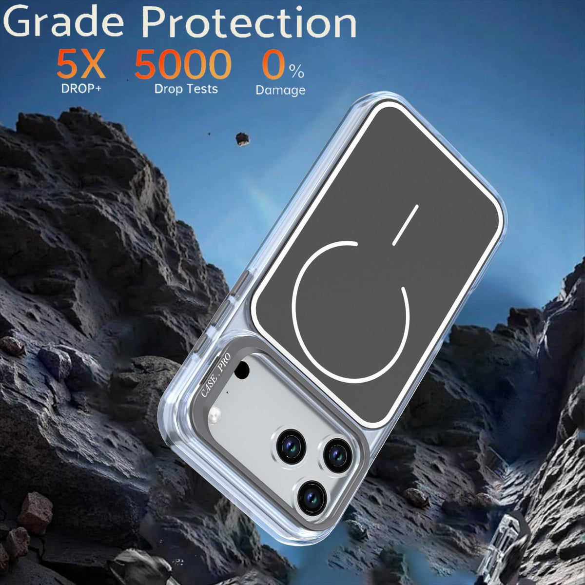 Compatible with iPhone 18 Pro Bright Color Blocking Camera Bracket Magnetic Phone Case - Black