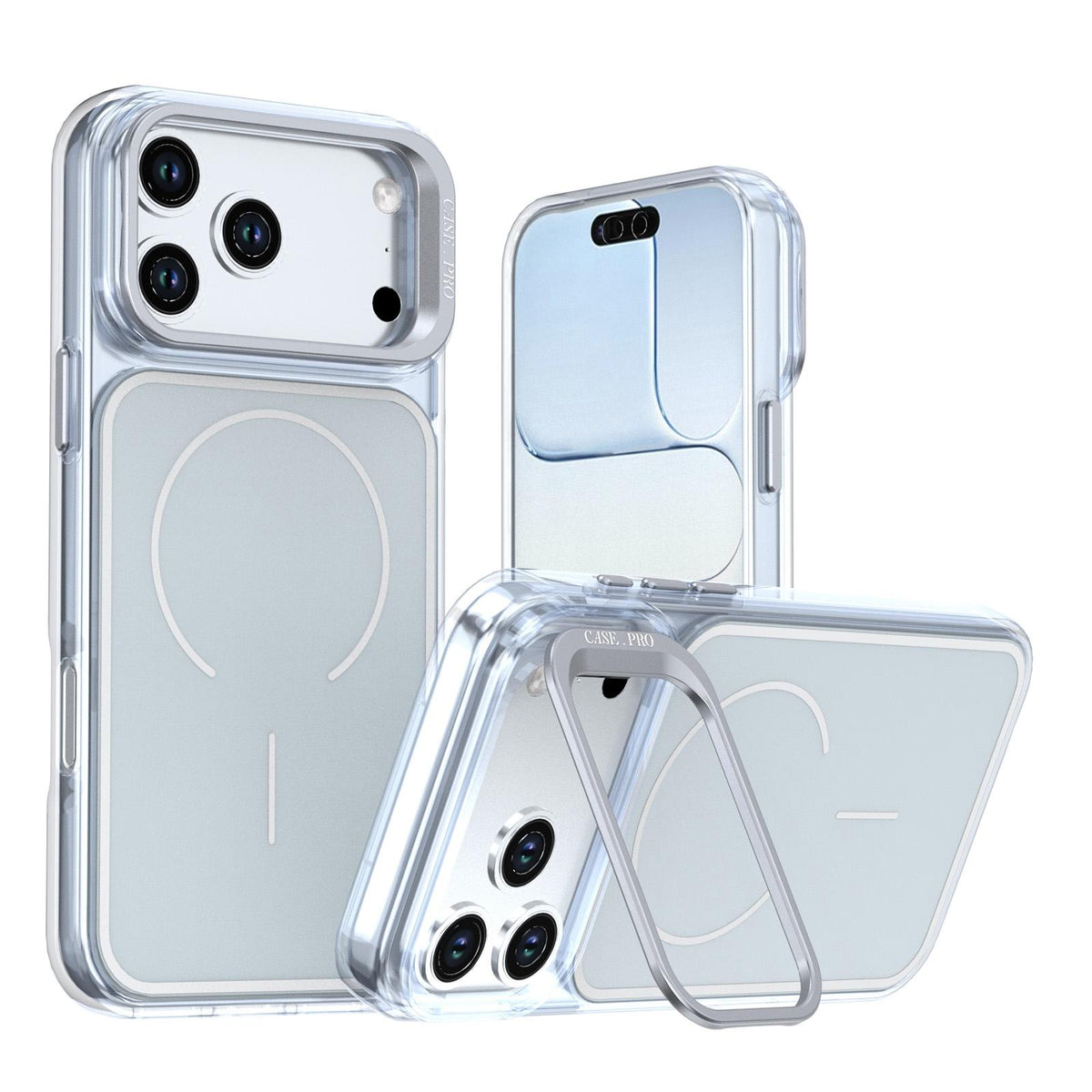 Compatible with iPhone 18 Pro Bright Color Blocking Camera Bracket Magnetic Phone Case - Grey
