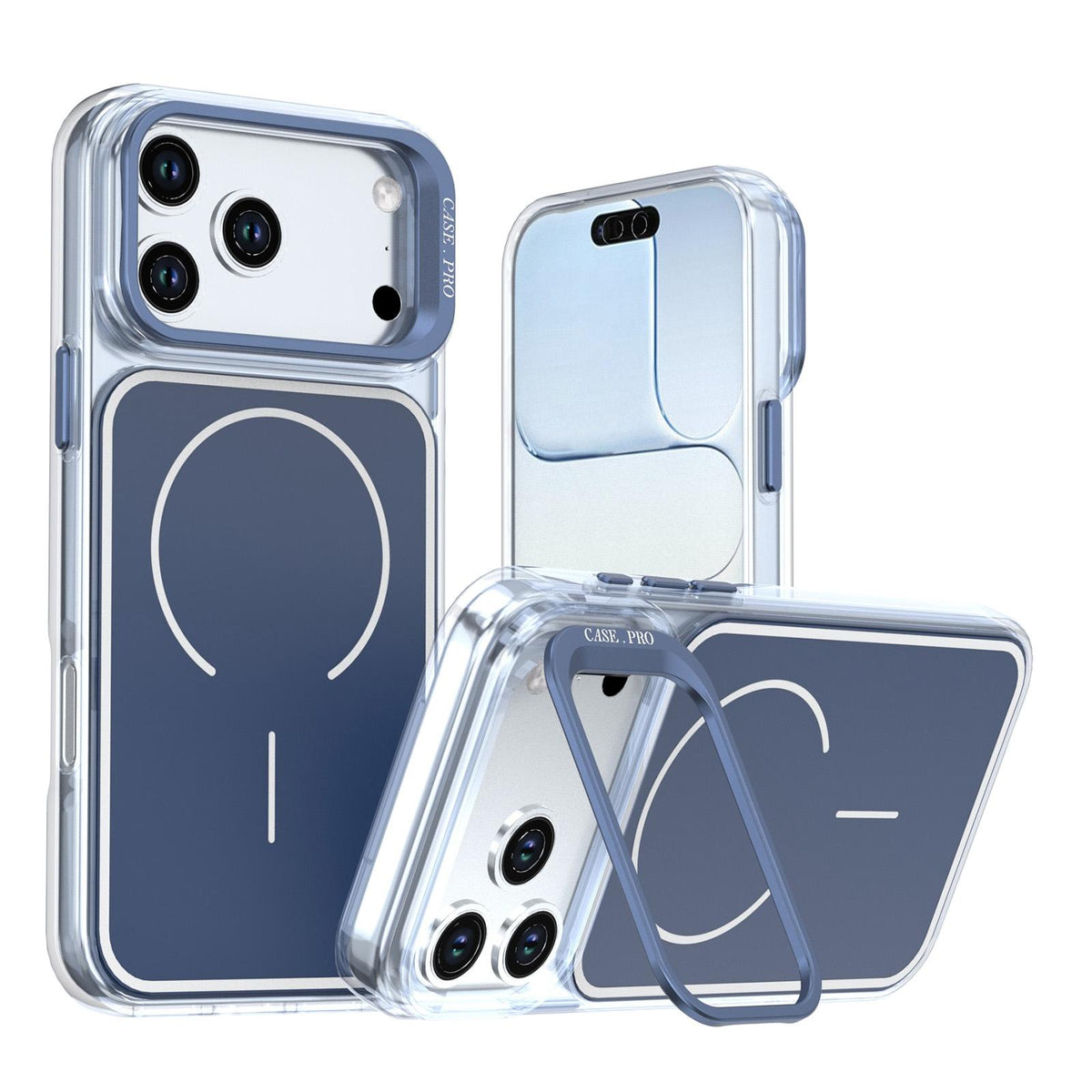 Compatible with iPhone 18 Pro Bright Color Blocking Camera Bracket Magnetic Phone Case - Blue