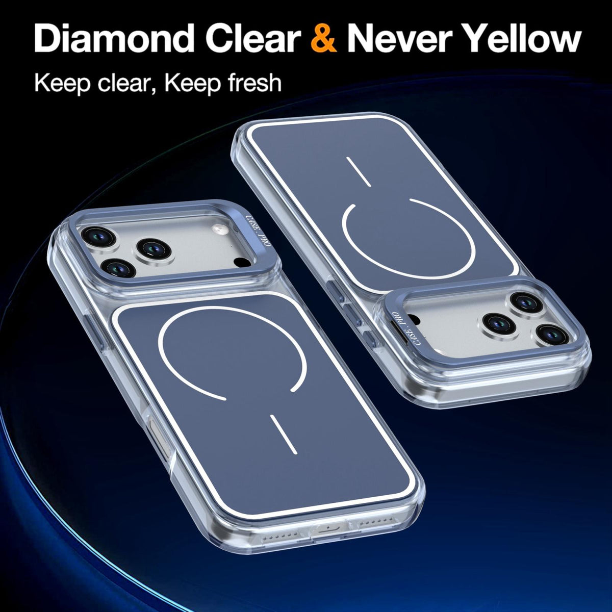 Compatible with iPhone 18 Pro Bright Color Blocking Camera Bracket Magnetic Phone Case - Blue