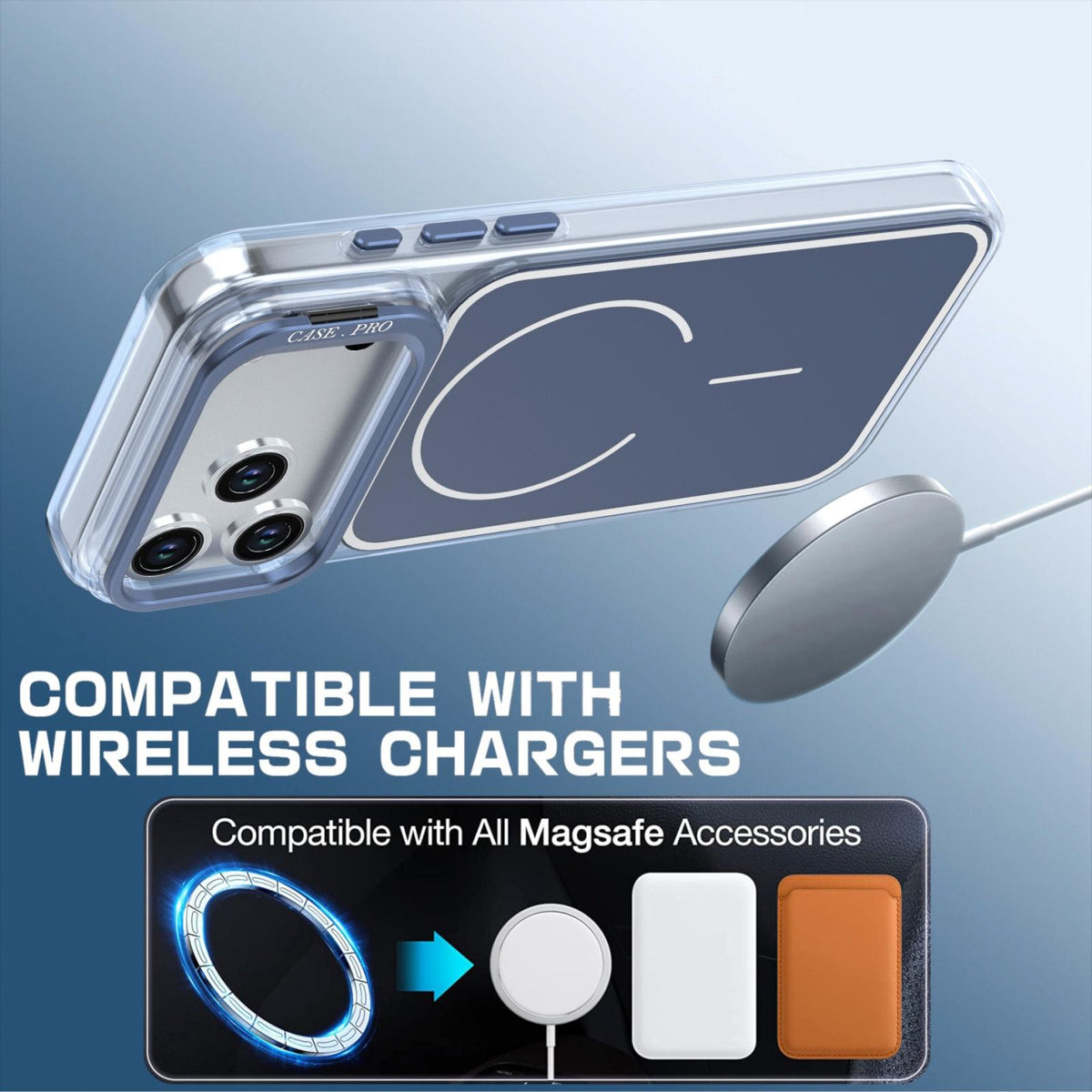 Compatible with iPhone 18 Pro Bright Color Blocking Camera Bracket Magnetic Phone Case - Blue