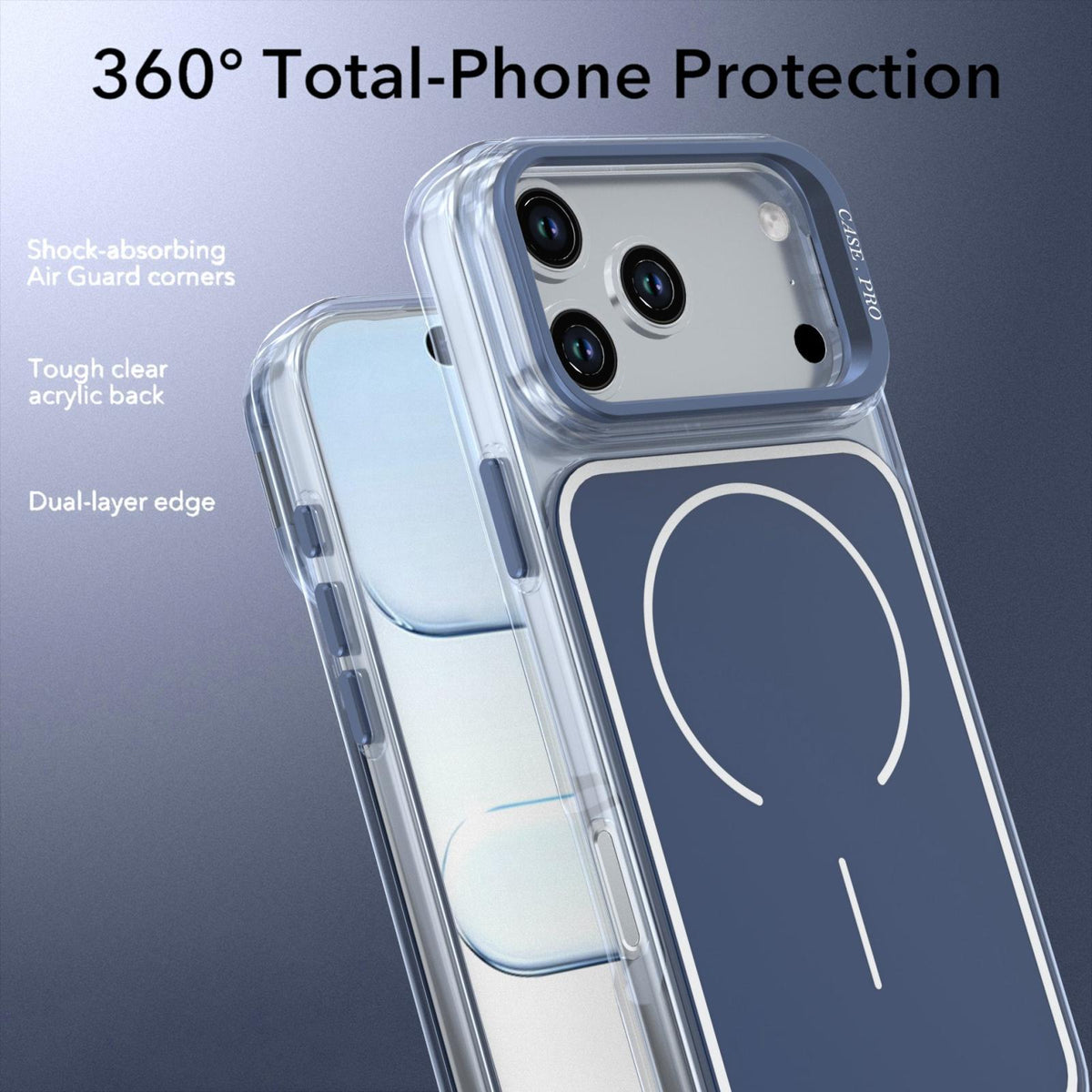 Compatible with iPhone 18 Pro Bright Color Blocking Camera Bracket Magnetic Phone Case - Blue