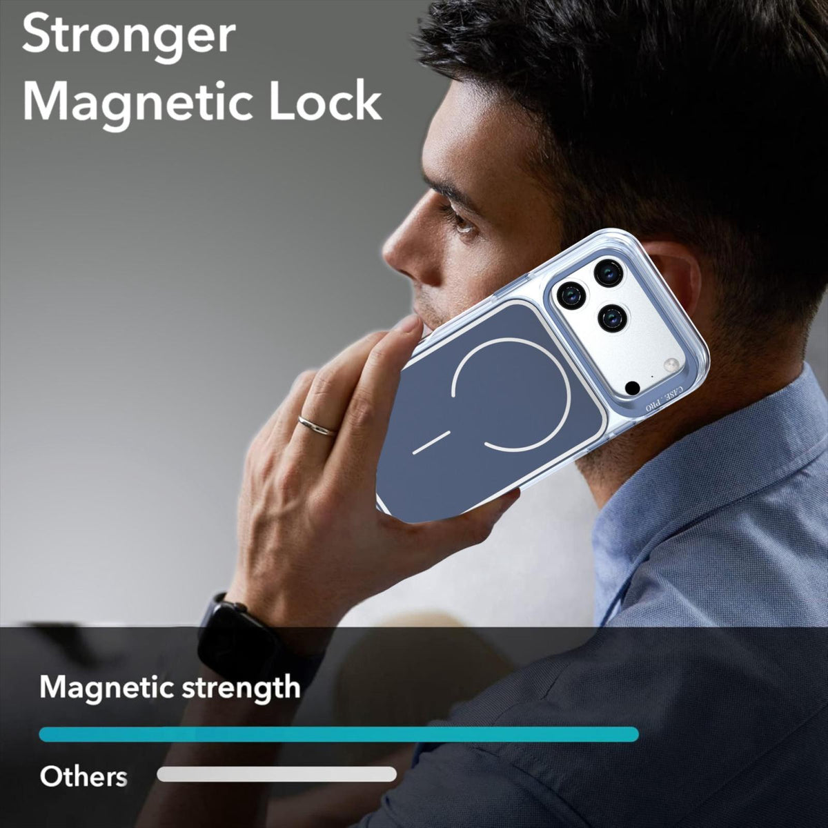 Compatible with iPhone 18 Pro Bright Color Blocking Camera Bracket Magnetic Phone Case - Blue