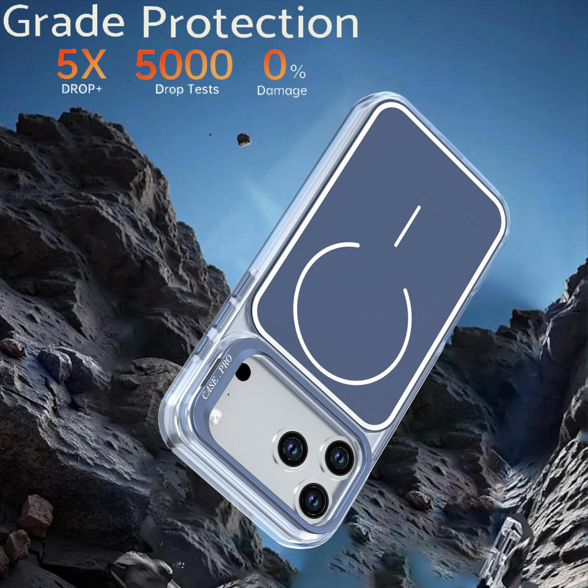 Compatible with iPhone 18 Pro Bright Color Blocking Camera Bracket Magnetic Phone Case - Blue