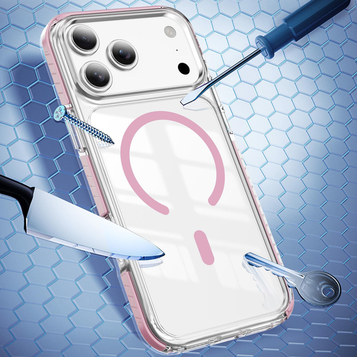 Compatible with iPhone 18 Pro Max Crystal Shield Clear Magnetic Acrylic Dual-Layer TPU Phone Case - Pink